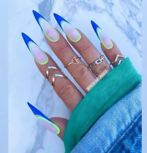 White And Blue French Nails, Nail Designs Summer Long, Dope Nail Designs Summer, Blue French Nails, Medium Coffin Nails, Spring Nails Coffin, Stilleto Nails Designs, Medium Coffin, Glamour Nails