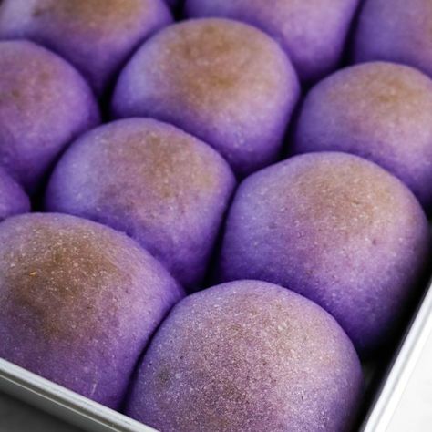 Taro Rolls - Keeping It Relle Taro Rolls, Taro Bread, Purple Bread, Rolls Recipe Easy, Purple Food Coloring, Purple Food, Dinner Rolls Recipe, King Arthur Flour, Hawaiian Food