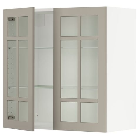 SEKTION Wall cabinet with 2 glass doors - white/Stensund beige - IKEA Frosted Glass Kitchen Cabinet Doors, Frosted Glass Kitchen Cabinets, Kitchen Cabinet With Glass Doors, Glass Kitchen Cabinet, Glass Kitchen Cabinet Doors, Glass Cabinet Door, Sektion Kitchen, Cabinets With Glass Doors, Kitchen System