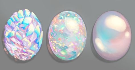 Quick material study. Angel Aura vs. Opal vs. Pearl. Gem Drawing, Opal Eyes, Opal Art, Crystal Drawing, Angel Aura, Digital Painting Tutorials, Digital Art Tutorial, Art Studies, Painting Tips