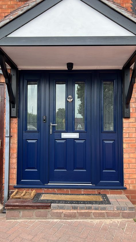 Blue Shutters Brick House, Brick House With Blue Door, House With Blue Door, Shutters Brick House, 1930s Semi, Door Colour, Blue Shutters, Brick Exterior House, Blue Door