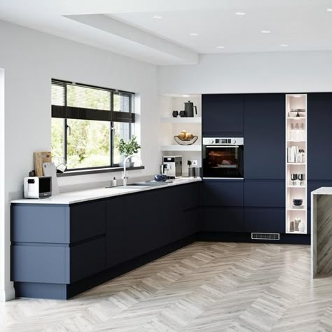 Create a cool and contemporary design using these blue kitchen ideas from Howdens. Plenty of styles and shades to choose from. Book a design appointment today. Peninsula Kitchen Ideas, Peninsula Kitchen, Blue Kitchen Designs, Blue Kitchen, Grey Kitchens, Kitchen Room Design, Kitchen Color, Blue Kitchens, Grey Kitchen