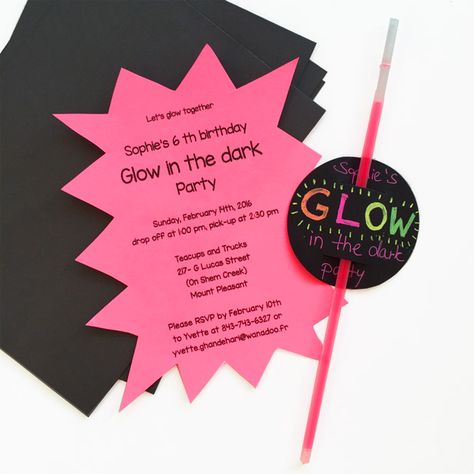 Einladung Glow in the dark-Party/ Disco- Party/ Schwarzlicht-Party Diy Black Light, Picture Invitations, Glow In The Dark Party, Aloha Party, Blacklight Party, Dark Party, Unicorn Invitations, Birthday Party For Teens, Party Invitations Kids