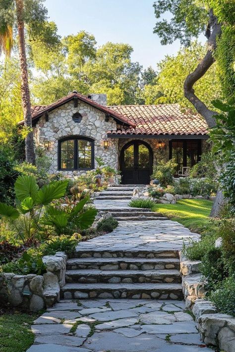 Stone Bungalow, Los Angeles Bungalow, Toscana House, West Indies Architecture, Small Stone Cottage, Animals Jewelry, California Architecture, Dream Life House, Spanish Style Homes