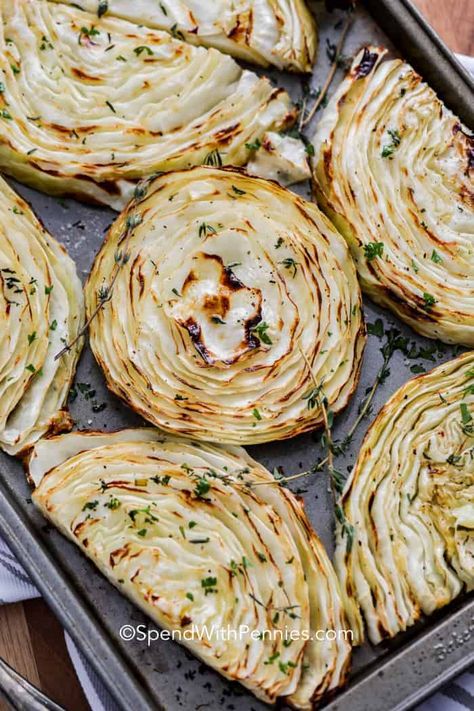 Roasted Cabbage Steaks Recipe Grilled Cabbage Steaks, Cabbage Steaks Recipe, Cabbage Dishes, Roasted Cabbage Steaks, Grilled Cabbage, Cabbage Steaks, Beachbody Recipes, Roasted Cabbage, Dish Ideas