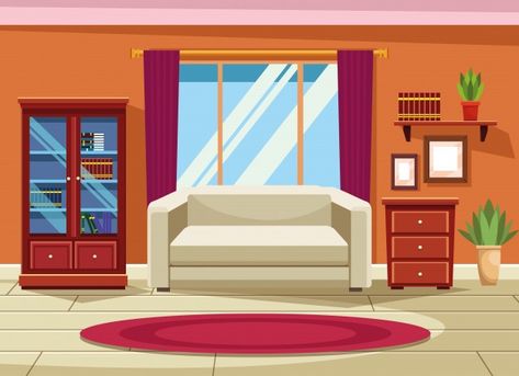 House interior with furniture scenery Fr... | Free Vector #Freepik #freevector #business #love #house #building Home Art Studios, Interior Design Vector, Living Room Cartoon, Branding Company, Inside A House, House Cartoon, House Clipart, Cartoon House, Art Studio At Home