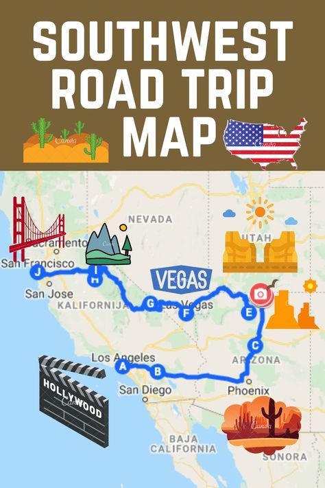 Ultimate Road Trip Out West, California Nevada Arizona Road Trip, South West Usa Road Trip, California To Arizona Road Trip, Los Angeles To Las Vegas Road Trip, Southwest Usa Roadtrip, Las Vegas To San Francisco Road Trips, Las Vegas To Los Angeles Road Trips, California Road Trip Map