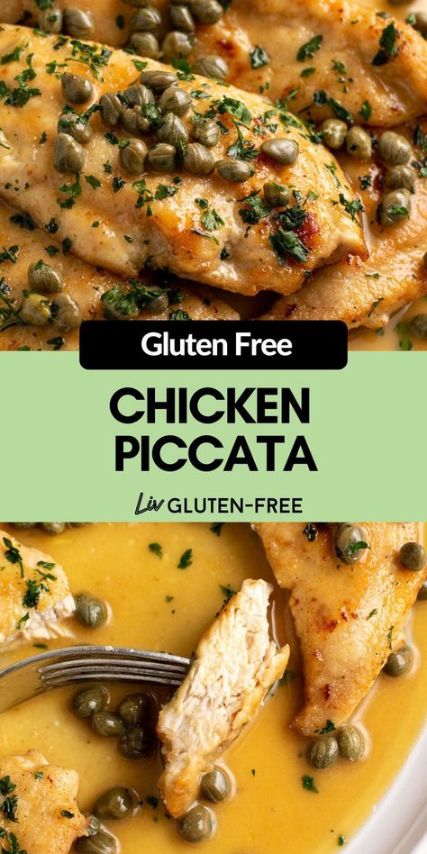 This gluten-free chicken piccata is bright and buttery with it's classic lemon butter caper sauce. Butterflied chicken breasts are coated in gluten-free flour in this easy weeknight 30 minute meal. Lemon Chicken Piccata Recipe, Chicken Piccata Healthy, Chicken Piccata Easy, Butterflied Chicken, Lemon Chicken Piccata, Gluten Free Chicken Recipes, Piccata Recipe, Chicken Piccata Recipe, Caper Sauce