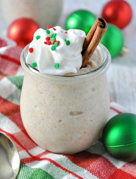 High Protein Eggnog Overnight Oats Overnight Oats Protein, Eggnog Dessert, Oats Protein, Instant Oatmeal Packets, Spiced Eggnog, Oats Overnight, Easy Eggnog, The Seasoned Mom, Overnight Oatmeal