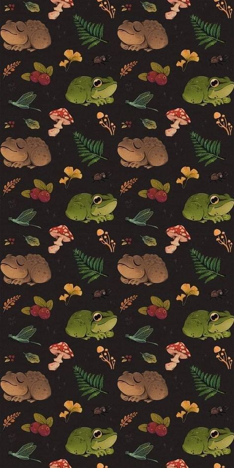 Cartoon Frog Wallpaper, Frog Phone Background, Frog And Toad Lockscreen, Frog Lock Screen, Green Dark Aesthetic Wallpaper, Wallpaper Backgrounds Forest, Simple Mushroom Wallpaper, Dark Cottagecore Background, Green And Black Wallpaper Aesthetic