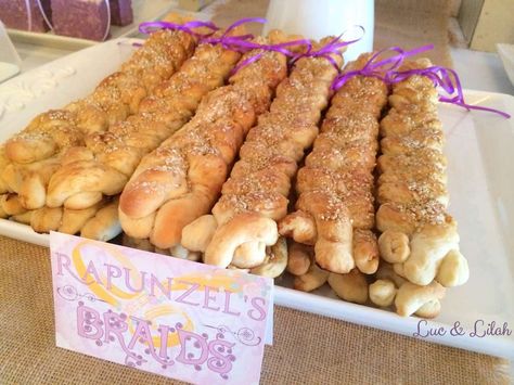 Rapunzel Theme Party Food, Tangled Menu Ideas, Rapunzel Party Ideas Food, Repunzle Theme Birthday Party, Tangled Up In Two Birthday, Tangled Birthday Food Ideas, Rapunzel Snack Ideas, Tangled Party Food Ideas, Tangled Inspired Desserts