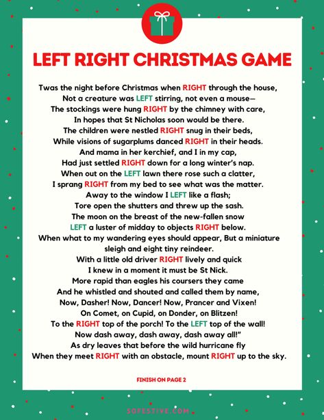 Left Right Game For Christmas - So Festive! Left And Right Games For Christmas, Right Left Christmas Game, Christmas Dinner Party Games, Left Right Christmas Game, Left Right Game, Christmas Eve Games, Gift Exchange Game, Fun Family Christmas Games, Gift Games