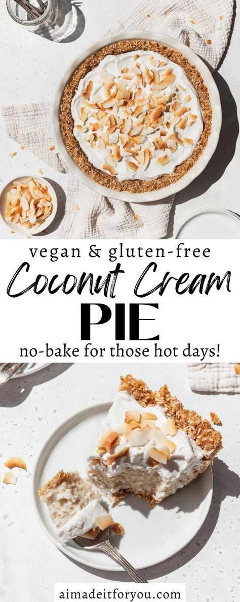 Paleo Coconut Cream Pie, Vegan Cream Pie, Vegan Coconut Cream Pie, Vegan Coconut Cream, Coconut Creme Pie, Coconut Pie Recipe, Vegan Pies, Vegan Pies Recipes, Tropical Desserts