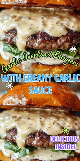 Garlic Overload Burgers with Creamy Garlic Sauce Garlic Sauce For Burgers, Garlic Bread Burgers, Steak And Shake Garlic Burger Sauce, Garlic Butter Burger, Garlic Burger Sauce, Steak N Shake Garlic Burger Recipe, Garlic Burger Recipe, Creamy Garlic Sauce Recipe, Garlic Burger Steak And Shake