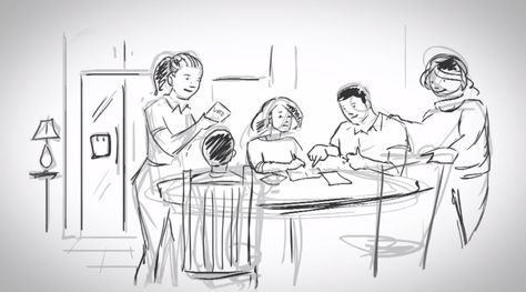 Family Dinner Reference, Family Dinner Drawing, Family Dinner Illustration, Dinner Table Drawing, Family Dinner Aesthetic, Singing Drawing, Table Sketch, Family Dinner Party, Family Sketch