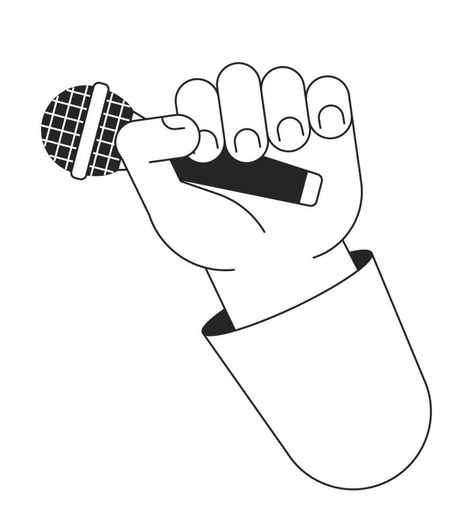 Holding microphone cartoon human hand outline illustration. Singing karaoke 2D isolated black and white vector image. Standup event. Holding mic audio equipment flat monochromatic drawing clip art Karaoke Drawing, Mic Sketch, Mic Illustration, Voice Illustration, Sing Illustration, Singing Illustration, Microphone Illustration, Holding Microphone, Microphone Logo