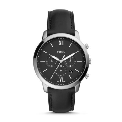 Neutra Chronograph Black Leather Watch - Fossil Fossil Leather Watch, Fossil Watches For Men, Black Leather Watch, Mens Chronograph, Minimalist Watch, Fossil Watch, Chronograph Watch Men, Fossil Watches, Skagen