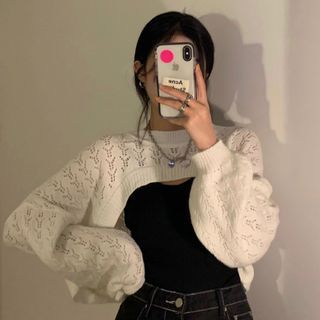 Kawaii Sweater, Outwear Fashion, Short Blouses, Cropped Pullover, Chic Sweaters, Long Sleeve Knit Sweaters, Knitting Women Sweater, Mode Inspo, Korea Fashion