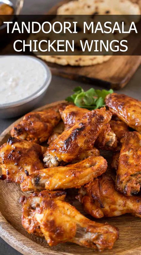 Chicken Wing Party, Tandoori Chicken Wings, Creative Dinner, Baked Wings, Crispy Chicken Wings, Tandoori Masala, Chicken Masala, Tailgating Recipes, Quick Appetizers