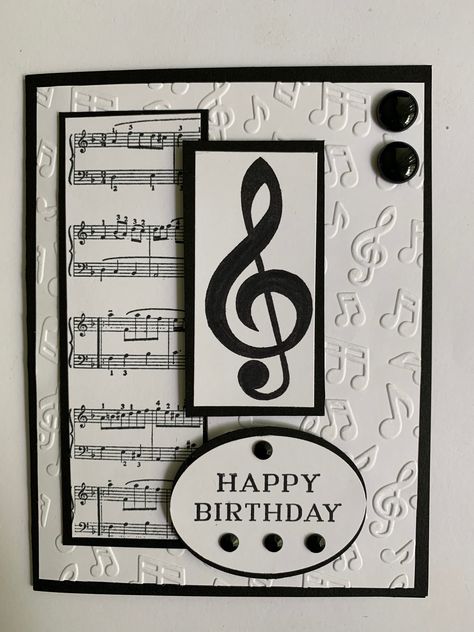 Music Cards Handmade Happy Birthday, Birthday Cards Music Theme, Music Theme Birthday Cards Handmade, Cards With Music Theme, Music Themed Cards Diy, Music Birthday Card Ideas, Music Birthday Cards Handmade, Stampin Up Music Cards, Music Themed Cards