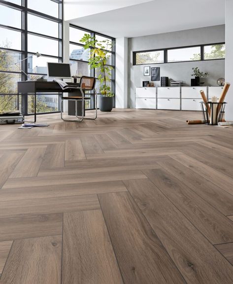 8mm x 133mm x 665mm HERRINGBONE FERRARA OAK LAMINATE FLOORING AC4 - Whiteriver Group Herringbone Floor Living Room, Dark Herringbone Floor, Herringbone Laminate Flooring, Laminate Design, Laminate Flooring Colors, Stone Laminate, Oak Parquet Flooring, Living Room Wood Floor, Parquet Floor