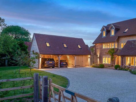 Garage With Room Above, Extension House, Country Architecture, Barn Restoration, Oakwood Homes, Uk Houses, Timber Garage, Oak Frame House, Self Build Houses