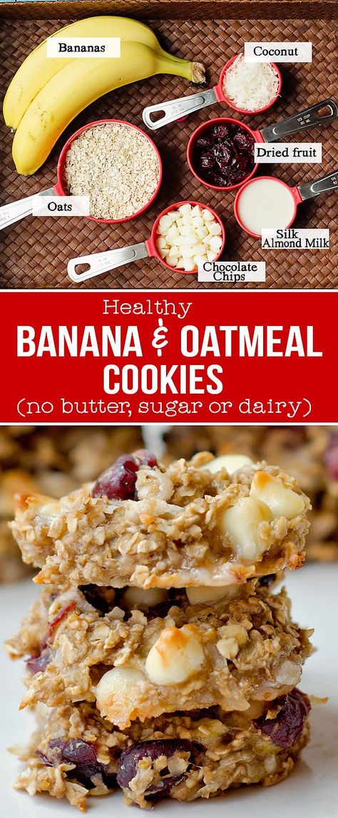 Make these amazing and healthy Banana Oatmeal Cookies (no butter sugar flour or dairy- unless you add it in.) Banana Recipes No Sugar, Oatmeal Cookies No Butter, Banana And Oatmeal Cookies, Oatmeal Cookies No Sugar, Healthy Banana Oatmeal Cookies, Healthy Oat Cookies, Banana Oatmeal Cookies Healthy, Banana Cookies Healthy, Healthy Banana Oatmeal