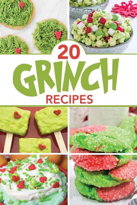 These 25+ Adorably Green Grinch Recipes are devilishly fun and mostly sweet, although there are some surprises. So, get ready to get your Grinch treat on, because they're coming at you! #grinchrecipes #thegrinch #christmasrecipes #3boysandadog Grinch Recipes, Grinch Christmas Treats, Grinch Snack, Grinch Cookies, Favorite Christmas Recipes, Grinch Christmas Party, Christmas Fudge, Grinch Party, Holiday Party Foods