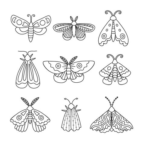 Doodle butterflies and moths collection | Premium Vector #Freepik #vector #animal-sketch #sketch #doodle #doodle-illustration Whimsical Doodles Simple, Bug Doodles To Draw, How To Draw A Moth Step By Step, Easy Moth Drawing, Bugs Drawing Sketches, Moth Sketches, Doodle Art Butterfly, Doodle Art Animals, Moth Drawing Simple