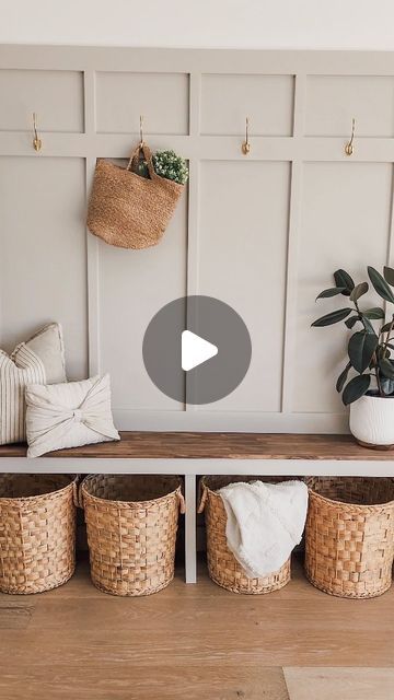 Marianthe Ranieri on Instagram: "MUDROOM / DROP ZONE This empty wall in our entryway was the perfect space for a mudroom/dropzone.  I installed some panelling and built a benchseat to go underneath, so we now have a space to hang our coats and the baskets can neatly store and hide away our shoes. Now that I have this space in my home, I don't know how I've lived without it! Its so functional and I love how it looks.   For this project I used the @monarchpainting Mini Easy Nails Construction Adhesive and Mini Gap Filler with the Mini Caulking Gun. These products are perfect for small projects like these where a full-size cartridge is not required resulting in less waste.  The new @monarchpainting Mini range is available at @bunnings  #diy #monarchpainting #monarchmini #mudroom #wallpanellin Mudroom Drop Zone, Farmhouse Mud Room, Mudroom Laundry, Mudroom Laundry Room, Drying Racks, Wall Hanging Basket, Drop Zone, Easy Nails, Construction Adhesive