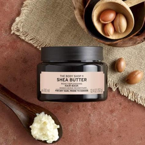 The Body Shop Mask, Body Butter Product Photography, The Body Shop Best Products, Body Shop Moisturizer, Shea Butter Hair Mask, Shea Butter Product Photography, Body Shop Tea Tree, Body Shop Skincare, Shea Butter Hair