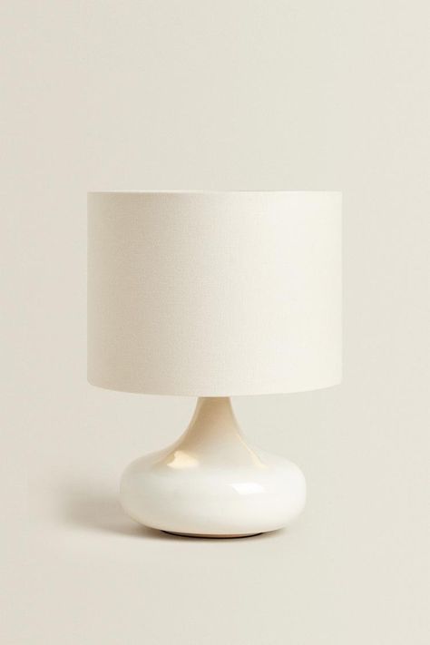 SMALL TABLE LAMP WITH CERAMIC BASE - Ecru | ZARA United States Base Lamp, Cordless Lamps, Small Table Lamp, Nightstand Lamp, Ceramic Base, White Lamp, Small Table, Bedside Lamp, Zara Home