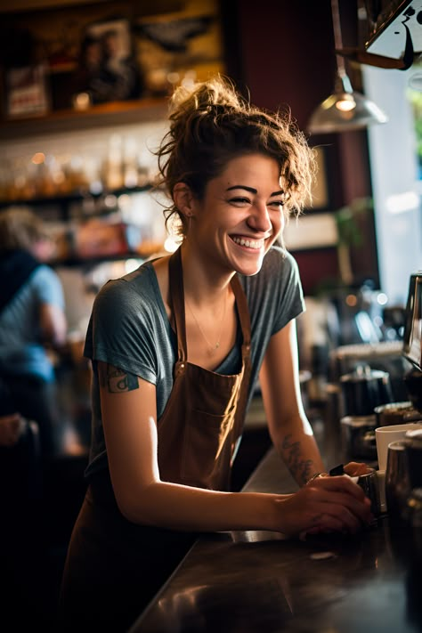 Meet Sofia, a barista whose hands choreograph not just coffee but moments of pure joy. In the cozy embrace of the café's glow, her enthusiasm blends with the aroma of brewing magic, a symphony of connection and craftsmanship. ☕🌼 Let her passion awaken your senses. Sip more stories of coffee culture and hit that Follow button to stay caffeinated with tales of warmth and flavor! 📸🍂 #CoffeeArtistry #BaristaMagic #BrewingHappiness #Photography #Portrait Coffee Portrait Photography, Barista Portrait, Bartender Portrait, Barista Photoshoot, Barista Pose, Barista Woman, Coffee Barista Photography, Dining Photoshoot, The Authenticity Project