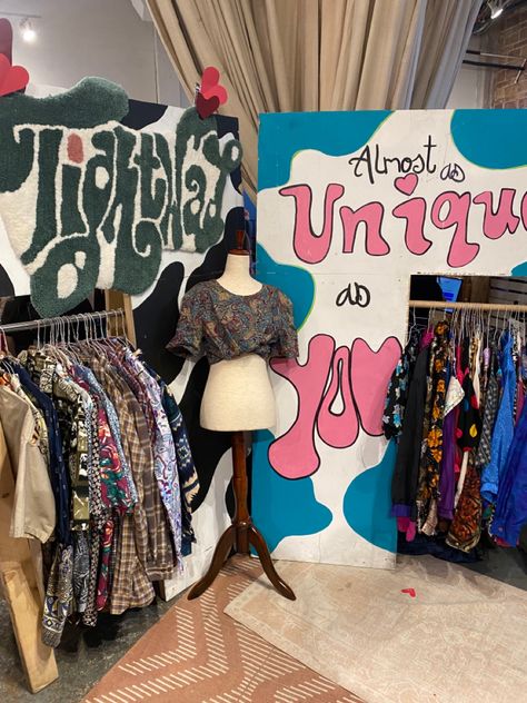 Thrift Store Pop Up at a market. #popup #retaildisplay Fashion Pop Up Store Ideas, Thrift Stall Ideas, Aesthetic Pop Up Shop, Thrift Booth Display Ideas, Thrift Pop Up, Thrift Pop Up Shop, Clothing Pop Up, Thrift Store Ideas Business, Art Pop Up Shop