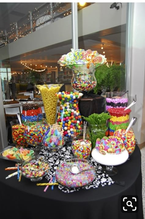 Candy Station Wedding, Candy Bar Table, 80s Party Decorations, Backyard Graduation Party, Sweet 16 Themes, Backyard Birthday Parties, Candy Buffet Wedding, Candy Bar Party, Candy Buffet Tables