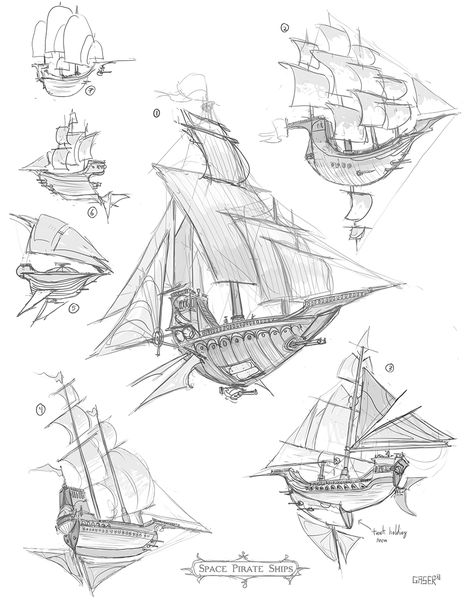 Floating Ship Concept Art, Flying Ship Drawing, Sky Pirate Ship, Fantasy Ship Designs, Sky Ship Art, Pirate Drawing Reference, Airship Drawing, Floating Island Drawing, Pirate Ship Drawing