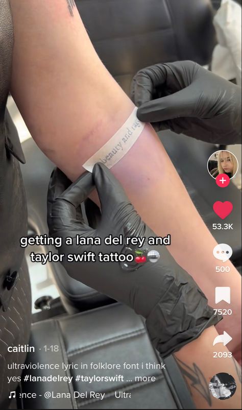 credits to @caitsjxo on tiktok Beauty And Rage Tattoo, Lana And Taylor, Rage Tattoo, Lana Del Rey Tattoos, Lana Del Rey Tattoo, Swift Tattoo, Taylor Swift Tattoo, M Tattoos, Lana Del Rey Love