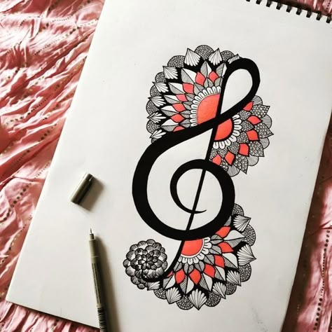 Mandala Pencil Art, Easy And Beautiful Mandala Art, Mandala Painting Easy, Music Mandala Art, Mandala Art Simple Design, Doodle Mandala Art, Music Mandala, Simple Mandala Art, Beautiful Mandala Art