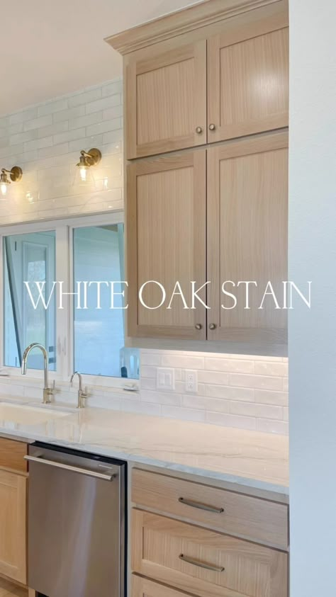 Tan Brushed Oak Cabinets, Washed Oak Kitchen Cabinets, Sand And Stain Cabinets, White Wash White Oak Cabinets, White Oak Cabinets Backsplash, Kitchen Backsplash Ideas White Oak Cabinets, How To Bleach Honey Oak Cabinets, Limed Oak Kitchen Cabinets, French Oak Cabinets