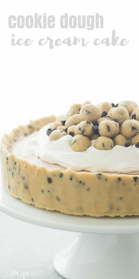 This Cookie Dough Ice Cream Cake is an easy, no bake dessert for a summer cookout or birthday party! Made on a cookie dough crust, filled with no churn ice cream and topped with chunks of cookie dough. Includes step by step recipe video Cookie Dough Ice Cream Cake, Cookie Dough Crust, Crab Appetizer, Velvet Cakes, No Bake Cookie, Dessert Recipes Cookies, No Bake Cookie Dough, Desert Ideas, Ice Cream Cake Recipe