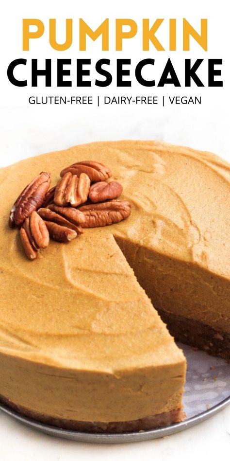 Cashew Pumpkin Cheesecake, Vegan Gluten Free Pumpkin Cheesecake, Vegan Gluten Free Autumn Recipes, Gf Df Thanksgiving Dessert, Pumpkin Cheesecake Gluten Free, Vegan Pumpkin Cheesecake Recipe, Double Layer Pumpkin Cheesecake, Best Pumpkin Cheesecake, Cheesecake Gluten Free