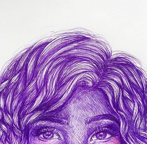 Girl drawn with a purple ballpoint pen Purple Pen Drawing, Pen Drawing Easy, Purple Pen, Ballpoint Pen Drawing, Pen Drawings, Drawing Easy, Pointed Pen, Pen Art, Pen Drawing