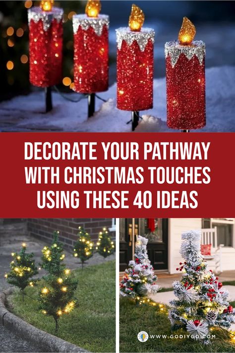 Installing something outside to make sure that you have the Christmas vibe anywhere is such a great thing. We all agree that Christmas is the most awaited celebration in a year so being all out in giving the celebration impression is the best thing that you can do. It won't only be about the porch or front door but also the parts of your yard where one of them is the pathway. If you need references, see the following ideas. #outdoorchristmasdecoration #pathwaywithchristmastouches Outdoor Christmas Pathway Lights Ideas, Pathway Lights Christmas, Pathway Christmas Decor, Christmas Walkway Decorations, Christmas Lawn Decor Ideas, Christmas Sidewalk Lights, Sidewalk Christmas Decorations, Christmas Pathway Lights Diy, Christmas Sidewalk Decor