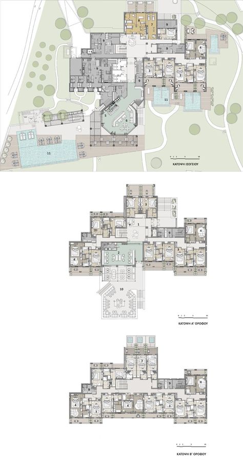 Hotels Architecture Plan, Resort Hotel Design Architecture Plan, Resort Plan Architecture, Spa Plan Architecture, Hotel Blueprints, Resort House Design, Resort Design Plan Layout, Resort Villa Design, Resort Floor Plan