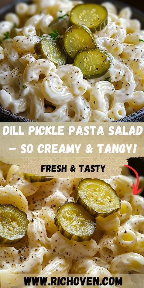 Looking for a unique pasta salad? This pickle pasta salad combines creamy dressing, tangy pickles, and al dente pasta for the perfect bite every time! Pickle Macaroni Salad, Dill Pickle Pasta Salad Recipe, Pickle Pasta Salad Recipe, Unique Pasta Salad, Pickle Salad, Pickle Pasta Salad, Pickle Pasta, Pasta With Mayonnaise, Dill Pickle Pasta Salad