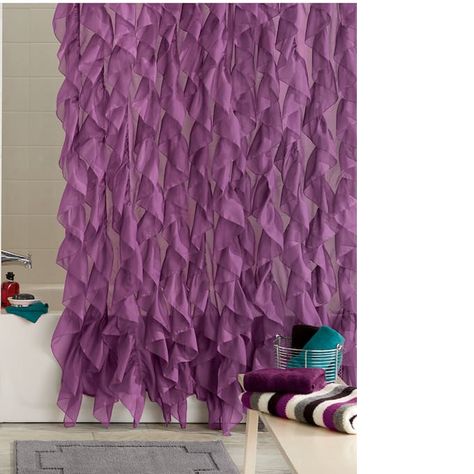 Ruffle Shower Curtain, Baños Shabby Chic, Purple Shower, Solid Color Shower Curtain, Purple Shower Curtain, Ruffle Shower Curtains, No Sew Curtains, Shower Curtain Sizes, Shower Curtain Bathroom