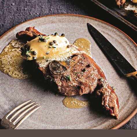 Barnsley lamb chops with peppercorn & goat’s cheese butter - Mail+ Green Peppercorn, Cheese Butter, Weekend Meals, Chops Recipe, Lamb Chops, Freshly Ground, Goats, Steak, Butter