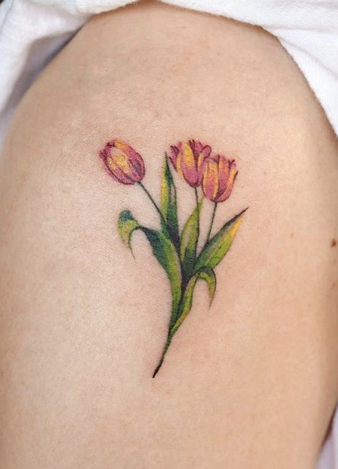 Siyeon Tattoo, Tulips Tattoo, Tiny Flower Tattoos, Lillies Tattoo, Hope Tattoo, Tulip Tattoo, Ankle Bracelet Tattoo, Vine Tattoos, Tattoo Bracelet