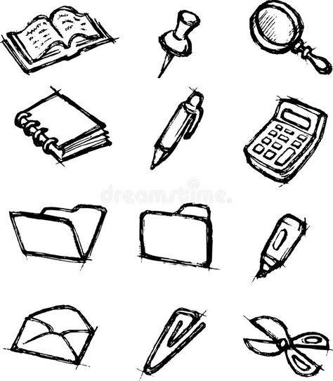 Office Objects Doodles stock illustration Daily Objects Sketches, Object Doodles, Office Supplies Illustration, Office Objects, Stationary Items, Doodle Ideas, Object Drawing, Abstract Shapes, Paper Weights