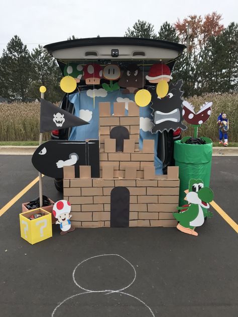 Halloween Car Decorations, Trunker Treat Ideas, Mario Brothers Birthday Party, Mario Bros Birthday Party Ideas, Trunk Or Treat Ideas, Super Mario Bros Birthday Party, Mario Bros Birthday, Mario Bros Party, Super Mario Birthday Party